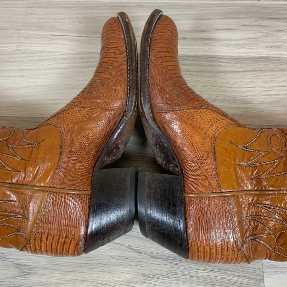 Vtg Dan Post Western Boots Women 7A Cognac Brown Lizard Skin Pointed Toe Cowgirl - Picture 7 of 13